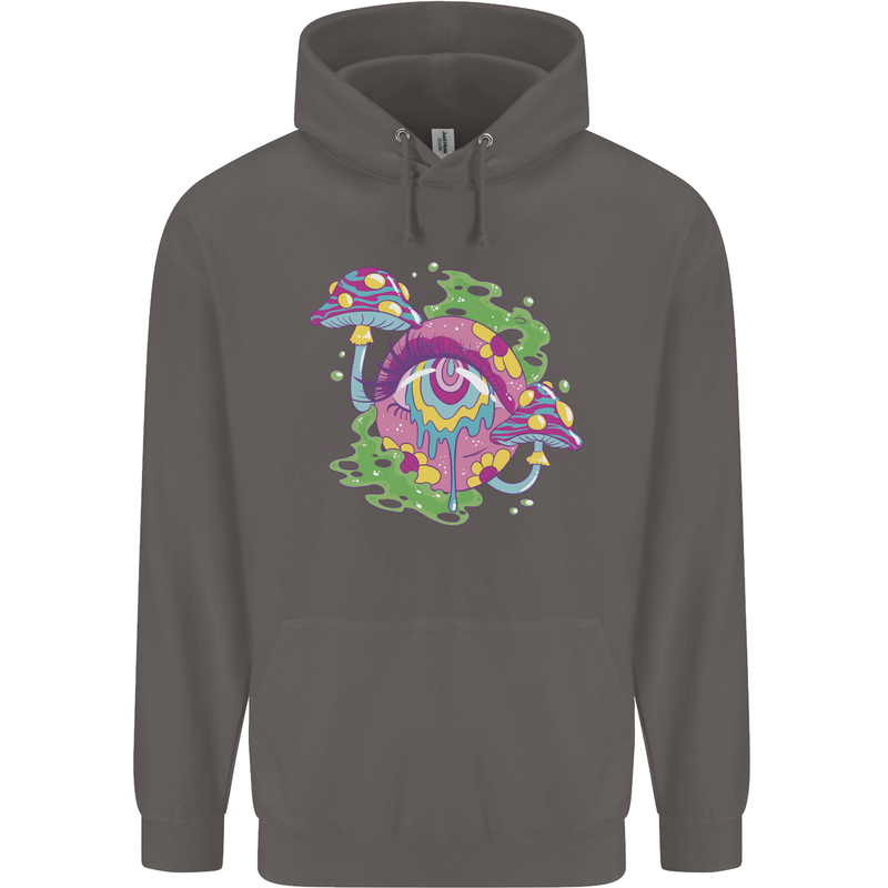 Trippy Magic Mushroom Eye LSD Festivals Mens 80% Cotton Hoodie Charcoal