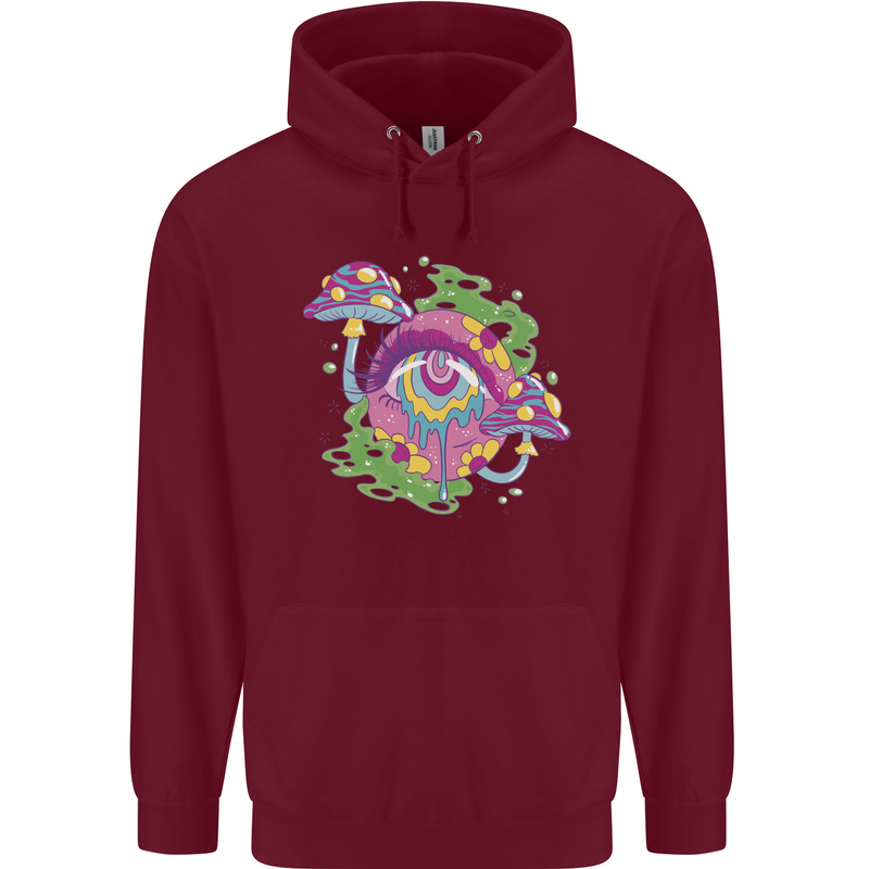 Trippy Magic Mushroom Eye LSD Festivals Mens 80% Cotton Hoodie Maroon