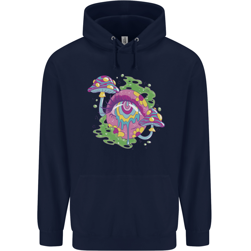 Trippy Magic Mushroom Eye LSD Festivals Mens 80% Cotton Hoodie Navy Blue