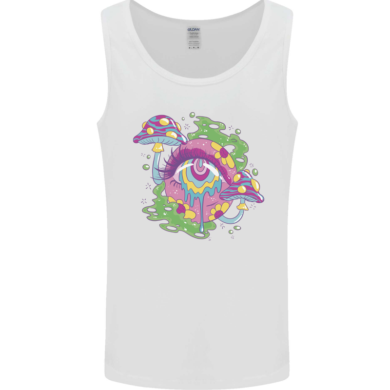 Trippy Magic Mushroom Eye LSD Festivals Mens Vest Tank Top White