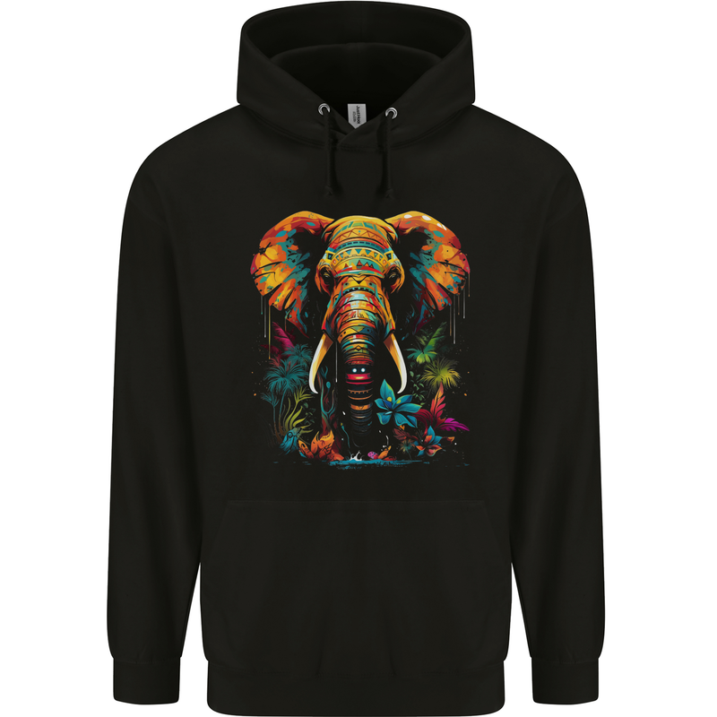 Tropical Elephant Mens 80% Cotton Hoodie Black