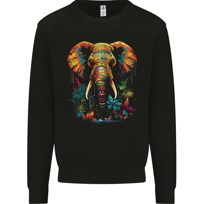 Tropical Elephant Mens Sweatshirt Jumper Black