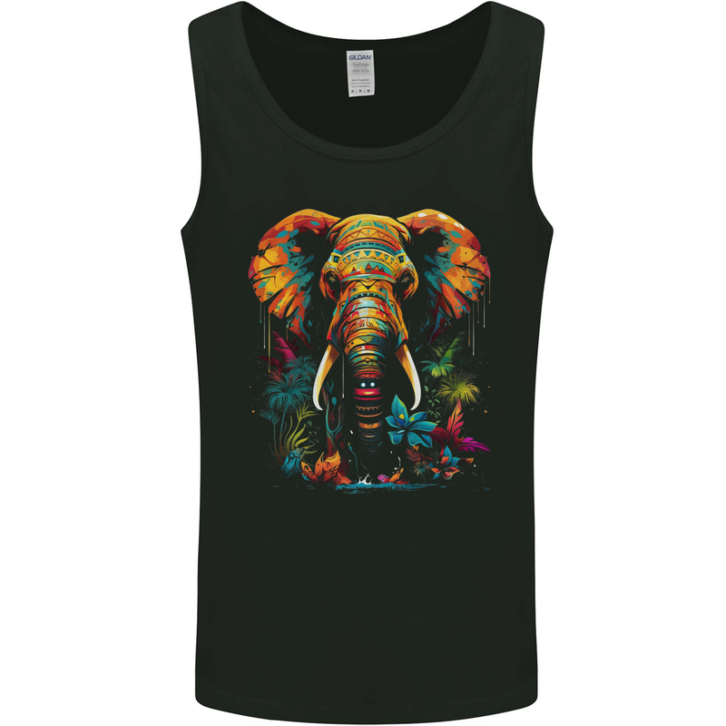 Tropical Elephant Mens Vest Tank Top Black