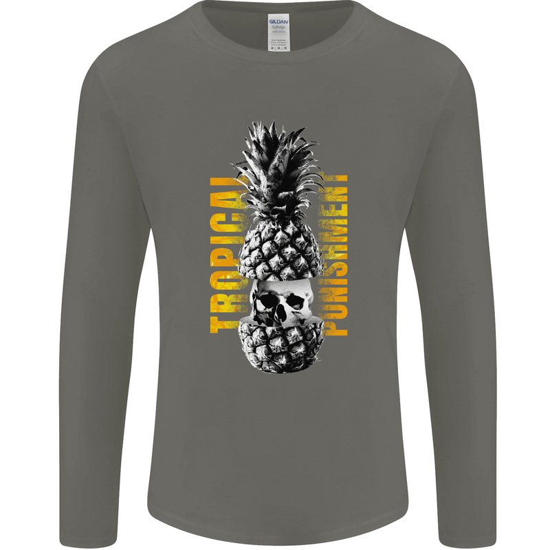 Tropical Punishment Pineapple Skull Mens Long Sleeve T-Shirt Charcoal