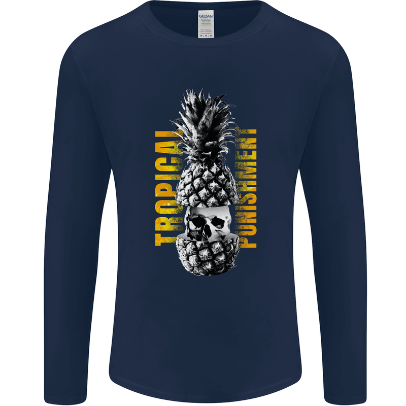 Tropical Punishment Pineapple Skull Mens Long Sleeve T-Shirt Navy Blue