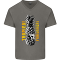 Tropical Punishment Pineapple Skull Mens V-Neck Cotton T-Shirt Charcoal