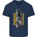 Tropical Punishment Pineapple Skull Mens V-Neck Cotton T-Shirt Navy Blue