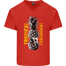 Tropical Punishment Pineapple Skull Mens V-Neck Cotton T-Shirt Red