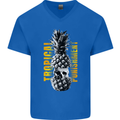 Tropical Punishment Pineapple Skull Mens V-Neck Cotton T-Shirt Royal Blue