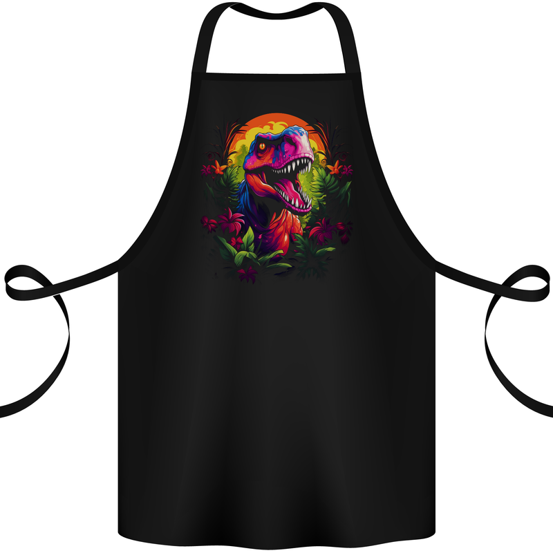 Tropical T-Rex in a Forest With a Moon Cotton Apron 100% Organic Black
