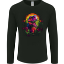 Tropical T-Rex in a Forest With a Moon Mens Long Sleeve T-Shirt Black