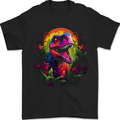Tropical T-Rex in a Forest With a Moon Mens T-Shirt 100% Cotton Black
