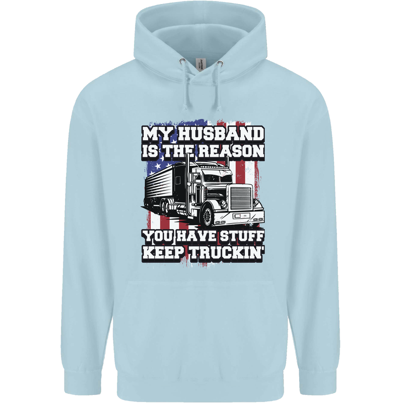 Truck Driver Funny USA Flag Lorry Driver Childrens Kids Hoodie Light Blue