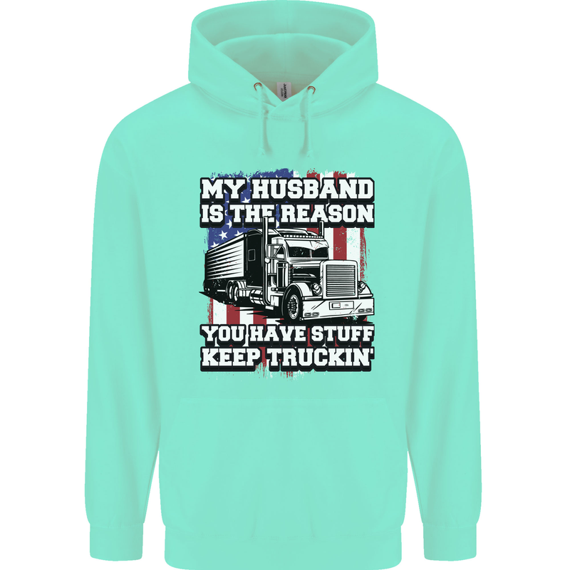 Truck Driver Funny USA Flag Lorry Driver Childrens Kids Hoodie Peppermint