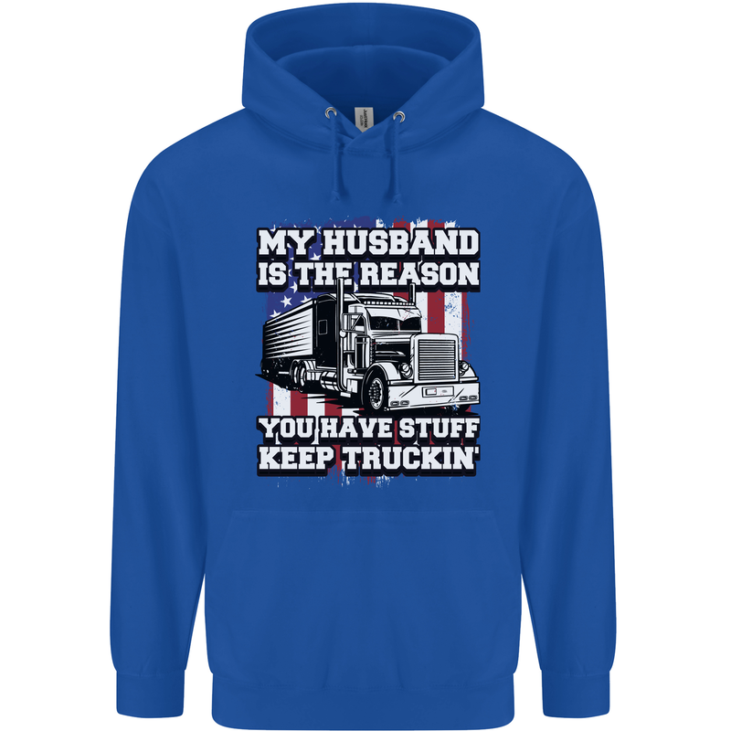 Truck Driver Funny USA Flag Lorry Driver Childrens Kids Hoodie Royal Blue