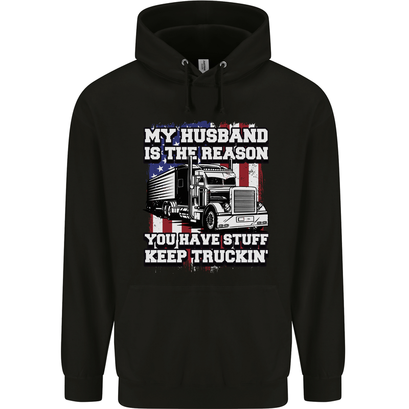 Truck Driver Funny USA Flag Lorry Driver Mens 80% Cotton Hoodie Black