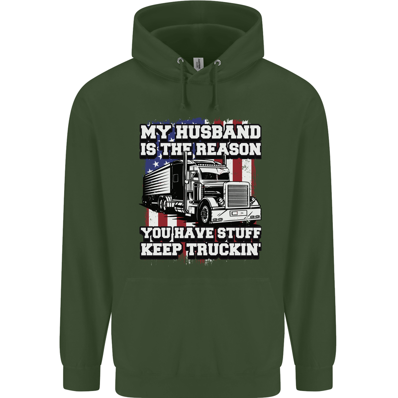 Truck Driver Funny USA Flag Lorry Driver Mens 80% Cotton Hoodie Forest Green