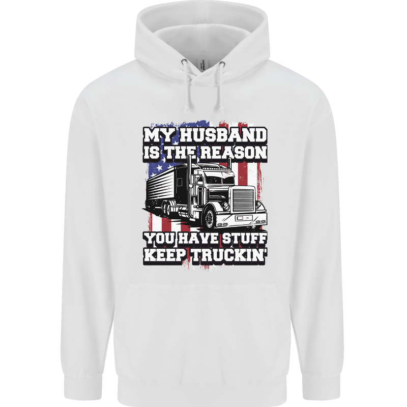 Truck Driver Funny USA Flag Lorry Driver Mens 80% Cotton Hoodie White