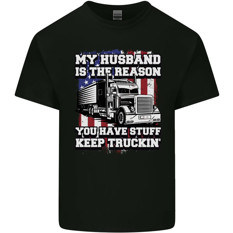Truck Driver Funny USA Flag Lorry Driver Mens Cotton T-Shirt Tee Top Black