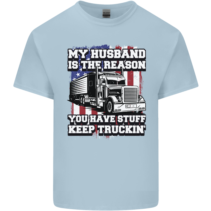 Truck Driver Funny USA Flag Lorry Driver Mens Cotton T-Shirt Tee Top Light Blue