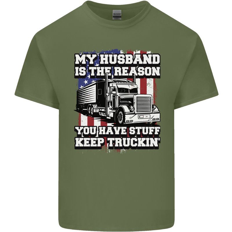 Truck Driver Funny USA Flag Lorry Driver Mens Cotton T-Shirt Tee Top Military Green