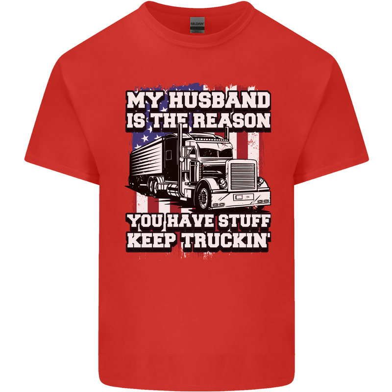Truck Driver Funny USA Flag Lorry Driver Mens Cotton T-Shirt Tee Top Red
