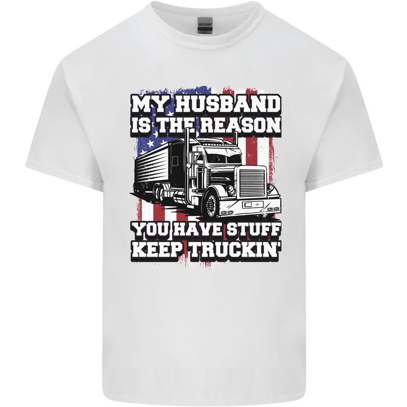 Truck Driver Funny USA Flag Lorry Driver Mens Cotton T-Shirt Tee Top White
