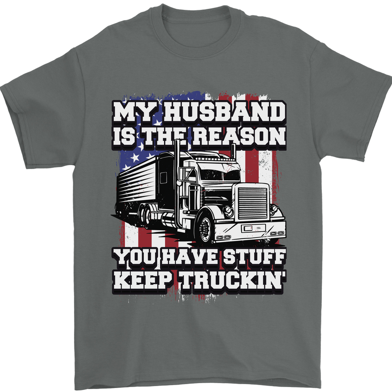 Truck Driver Funny USA Flag Lorry Driver Mens T-Shirt 100% Cotton Charcoal