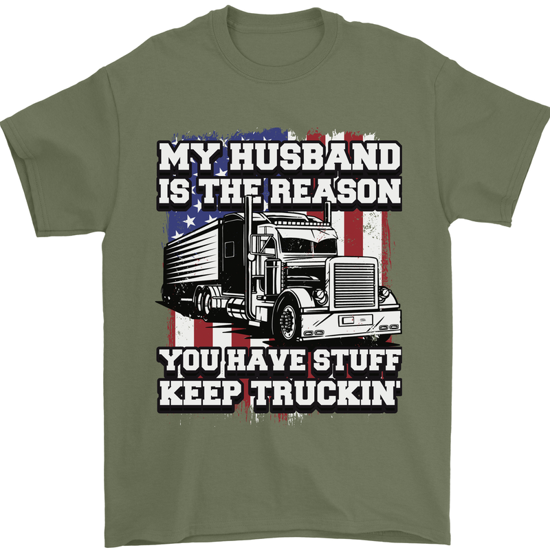 Truck Driver Funny USA Flag Lorry Driver Mens T-Shirt 100% Cotton Military Green