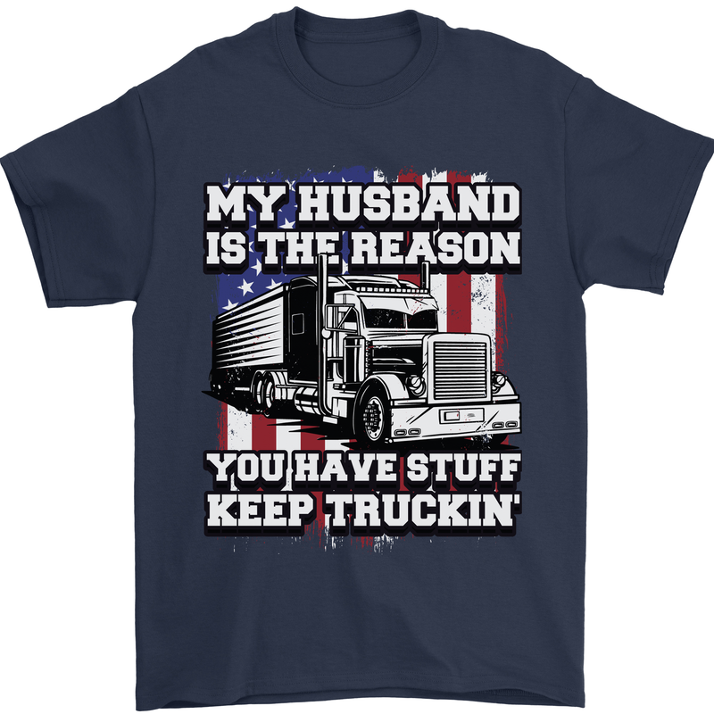 Truck Driver Funny USA Flag Lorry Driver Mens T-Shirt 100% Cotton Navy Blue