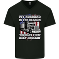 Truck Driver Funny USA Flag Lorry Driver Mens V-Neck Cotton T-Shirt Black