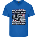 Truck Driver Funny USA Flag Lorry Driver Mens V-Neck Cotton T-Shirt Royal Blue