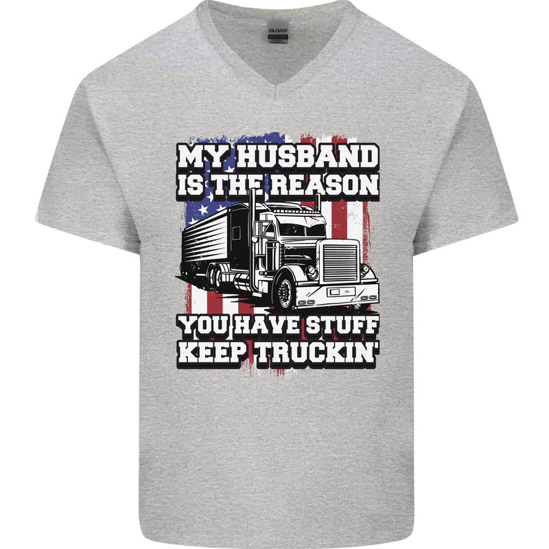 Truck Driver Funny USA Flag Lorry Driver Mens V-Neck Cotton T-Shirt Sports Grey
