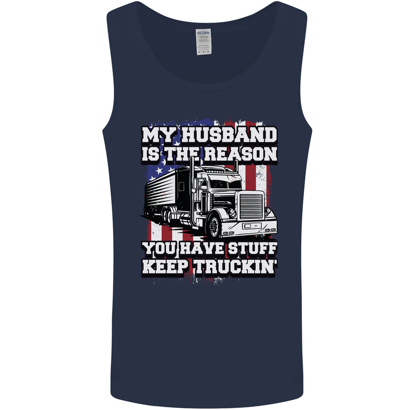 Truck Driver Funny USA Flag Lorry Driver Mens Vest Tank Top Navy Blue