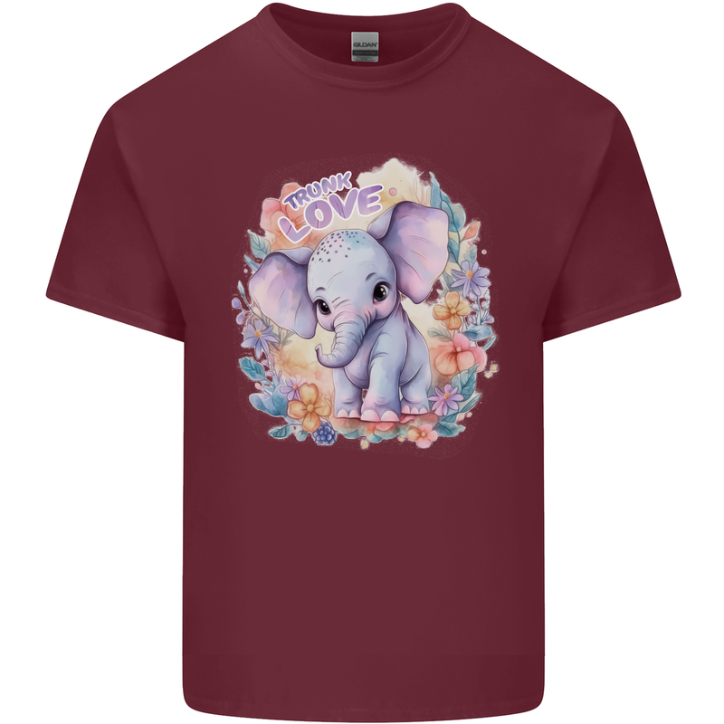 Trunk Love Cute Elephant Mens Cotton T-Shirt Tee Top Maroon