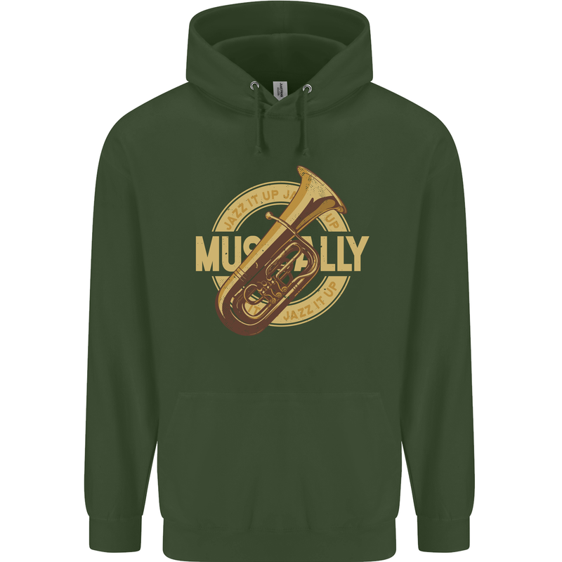Tuba Brass Musical Instrument Jazz Childrens Kids Hoodie Forest Green