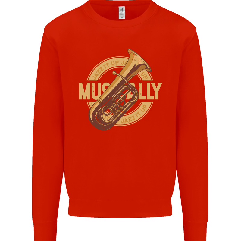 Tuba Brass Musical Instrument Jazz Kids Sweatshirt Jumper Bright Red