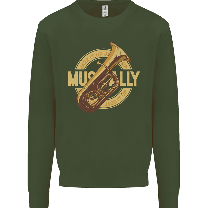 Tuba Brass Musical Instrument Jazz Kids Sweatshirt Jumper Forest Green