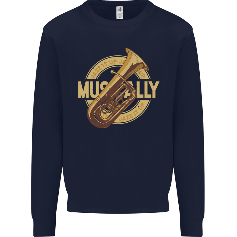 Tuba Brass Musical Instrument Jazz Kids Sweatshirt Jumper Navy Blue