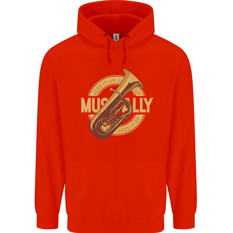 Tuba Brass Musical Instrument Jazz Mens 80% Cotton Hoodie Bright Red