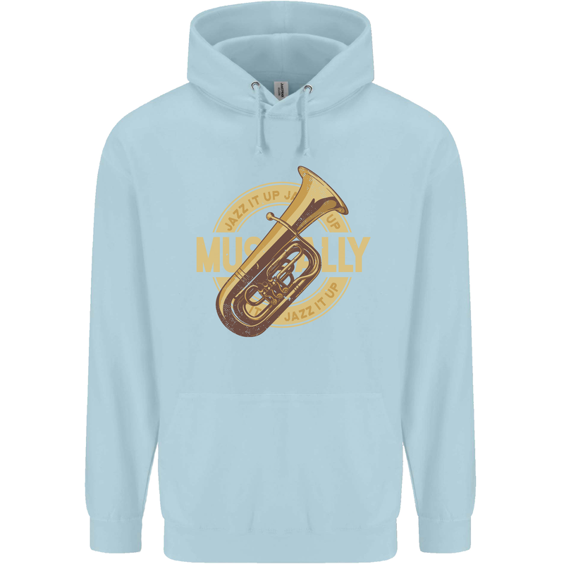 Tuba Brass Musical Instrument Jazz Mens 80% Cotton Hoodie Light Blue