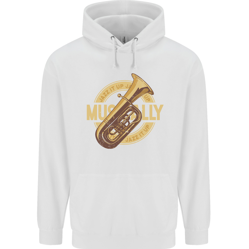 Tuba Brass Musical Instrument Jazz Mens 80% Cotton Hoodie White