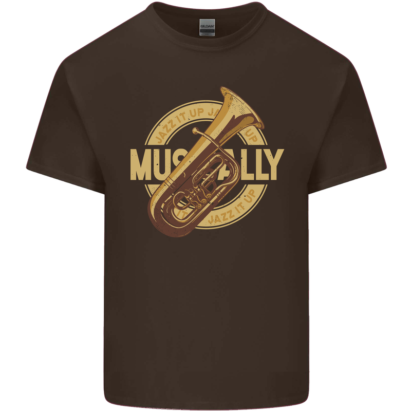 Tuba Brass Musical Instrument Jazz Mens Cotton T-Shirt Tee Top Dark Chocolate