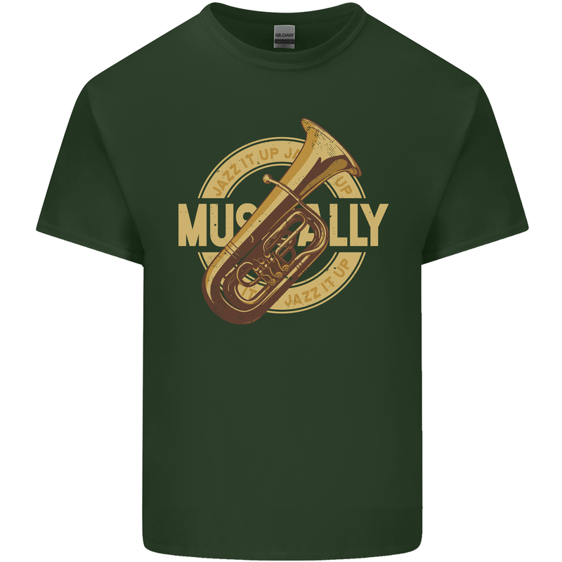 Tuba Brass Musical Instrument Jazz Mens Cotton T-Shirt Tee Top Forest Green