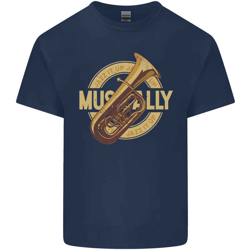 Tuba Brass Musical Instrument Jazz Mens Cotton T-Shirt Tee Top Navy Blue