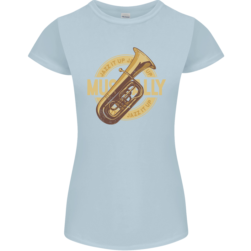 Tuba Brass Musical Instrument Jazz Womens Petite Cut T-Shirt Light Blue