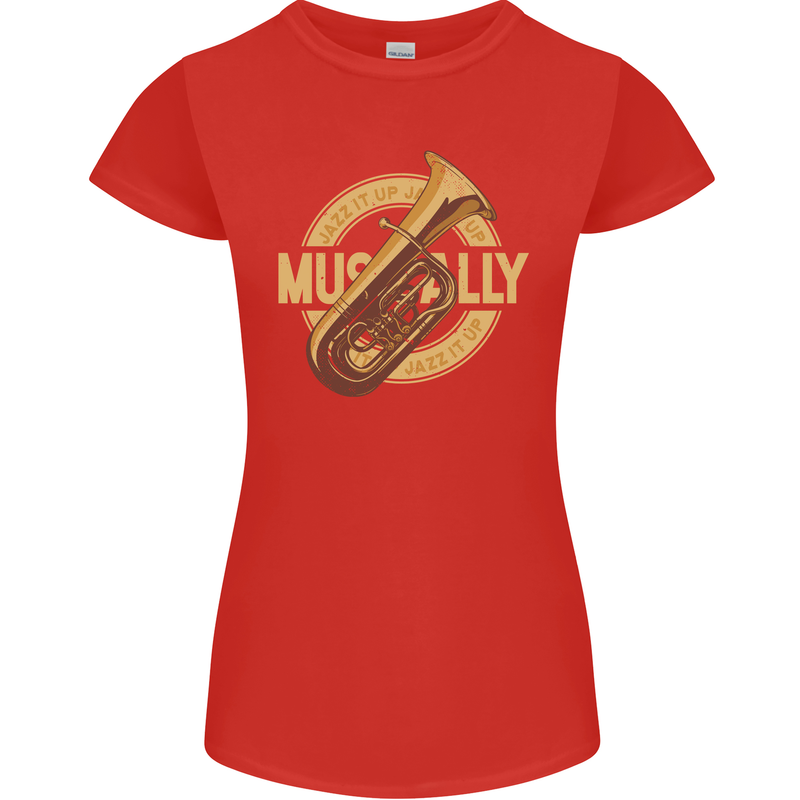 Tuba Brass Musical Instrument Jazz Womens Petite Cut T-Shirt Red