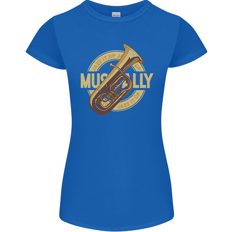 Tuba Brass Musical Instrument Jazz Womens Petite Cut T-Shirt Royal Blue