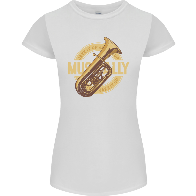 Tuba Brass Musical Instrument Jazz Womens Petite Cut T-Shirt White