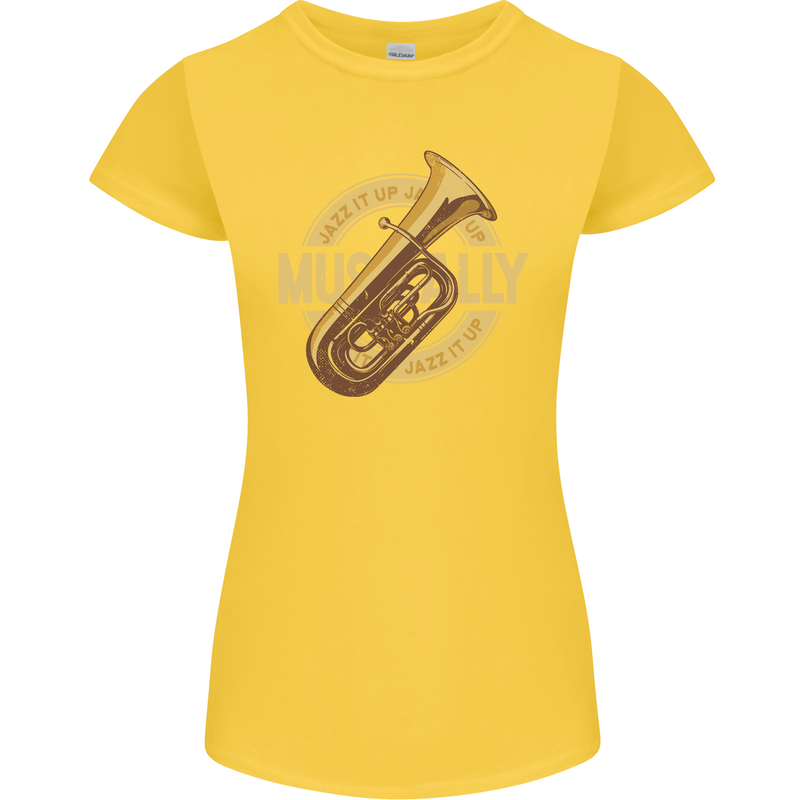 Tuba Brass Musical Instrument Jazz Womens Petite Cut T-Shirt Yellow